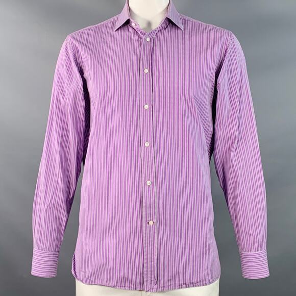 RALPH LAUREN Size L Purple Black White Stripe Cotton Long Sleeve Shirt